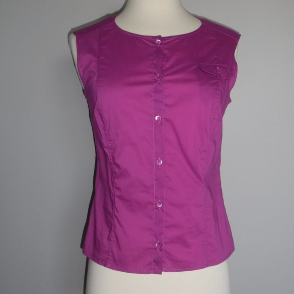 Piazza Sempione Italy Germania Sleeveless Purple Button Cotton Top‎ Blouse Shirt